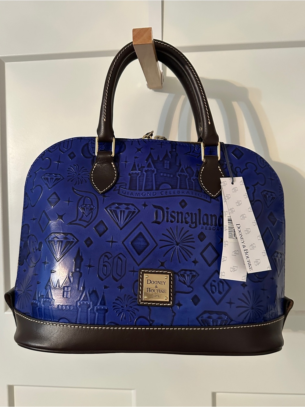 Dooney & Bourke Blue Diamond Celebration Satchel with Brown Trim